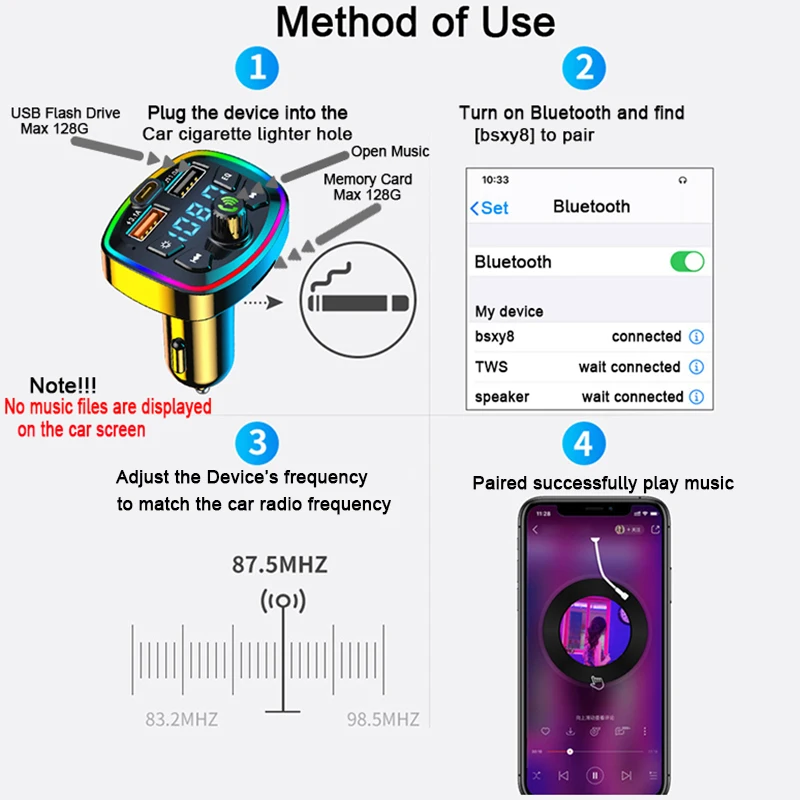 Беспроводной Bluetooth FM-передатчик Модулятор Громкой связи Автомобильный Комплект 7 Цветной Экран MP3-Плеер с PD QC3.0 Универсальный Автомобильный 12-24 В Изображение 2