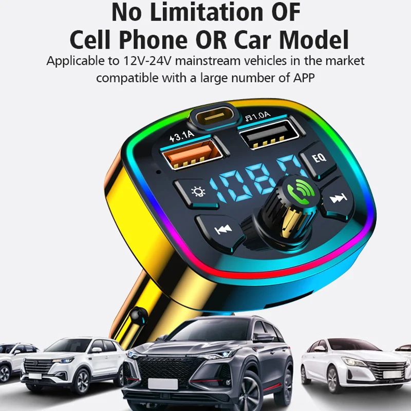Беспроводной Bluetooth FM-передатчик Модулятор Громкой связи Автомобильный Комплект 7 Цветной Экран MP3-Плеер с PD QC3.0 Универсальный Автомобильный 12-24 В Изображение 5
