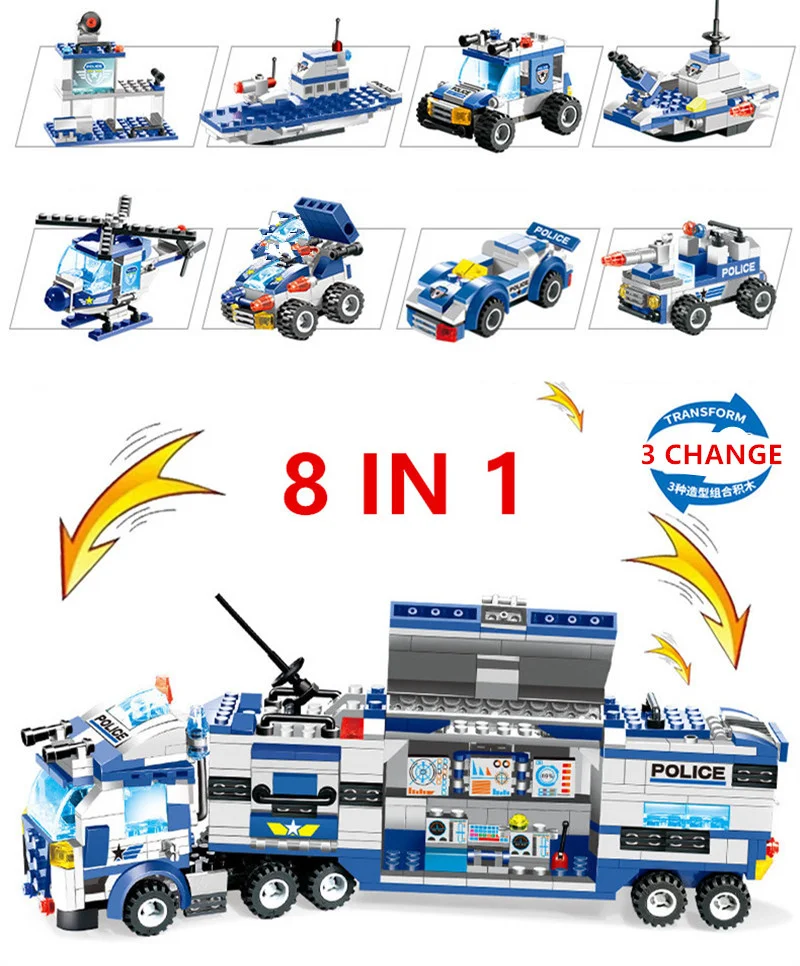 Совместим с Lego City Police Station SWAT Command Vehicle Грузовик, креативные строительные блоки, развивающие игрушки для детей Изображение 3