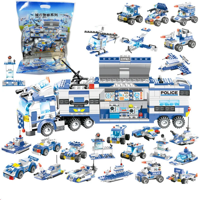 Совместим с Lego City Police Station SWAT Command Vehicle Грузовик, креативные строительные блоки, развивающие игрушки для детей Изображение 4