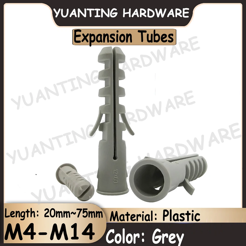 10шт-100шт M4 M6 M8 M10 M12 M14 Серые Настенные Пластиковые Трубки Болты Расширительная Труба для Саморезной Колонны Анкеры Для Бетонных Стен Изображение 0