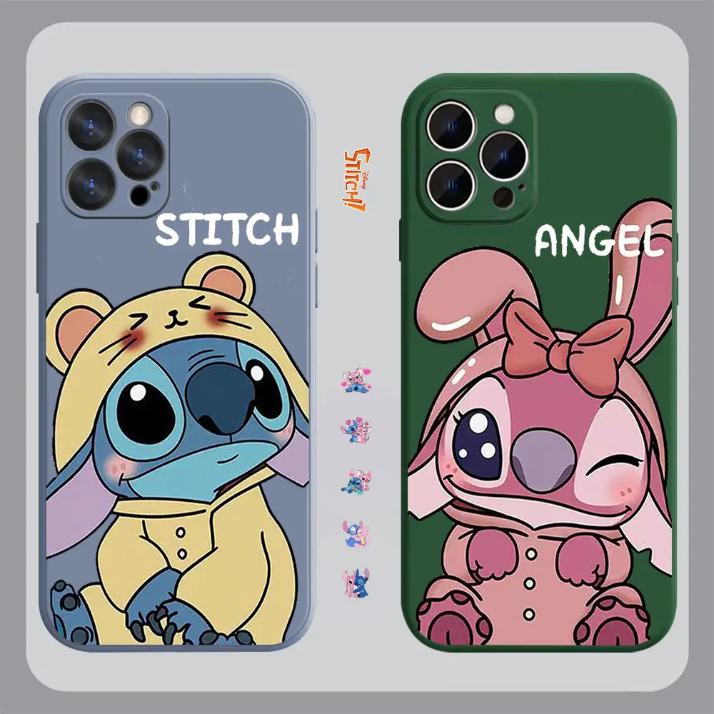 Жидкий Чехол Для iPhone 15 Pro Max Чехол Для Apple iPhone 14 13 12 11 Pro Max Mini 7 8 Plus Anime Lilo Stitch Case Color Funda Изображение 3
