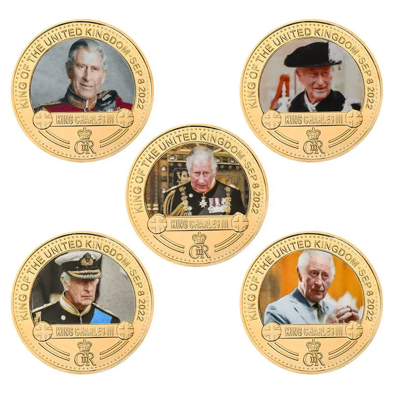 9 Дизайнов короля Англии Карла III, Позолоченные Памятные монеты, монеты из Королевского серебра Великобритании для сувенирного подарка Изображение 5