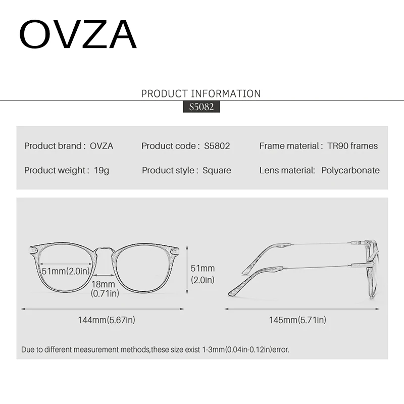 OVZA 2023 Новая большая оправа для очков, женская мода, TR90, синие легкие очки, мужские, защищающие от усталости, высокое качество, S5082 Изображение 5