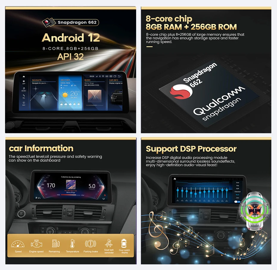 8 + 256G Android 12 Snapdragon 662 Автомобильное Радио Авто Аудио Стерео Для BMW 1 Серии F20 F21 F22 F23 2013-2017 Встроенный Carplay + AUTO Изображение 2