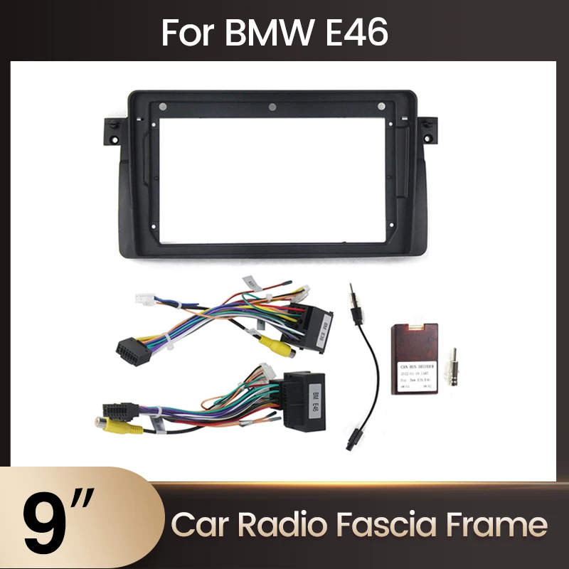 9-Дюймовая рамка панели автомобильного мультимедийного радио для BMW E461998-2005 2din Центральная панель управления Монтажный кронштейн с кабелем Canbus Изображение 0