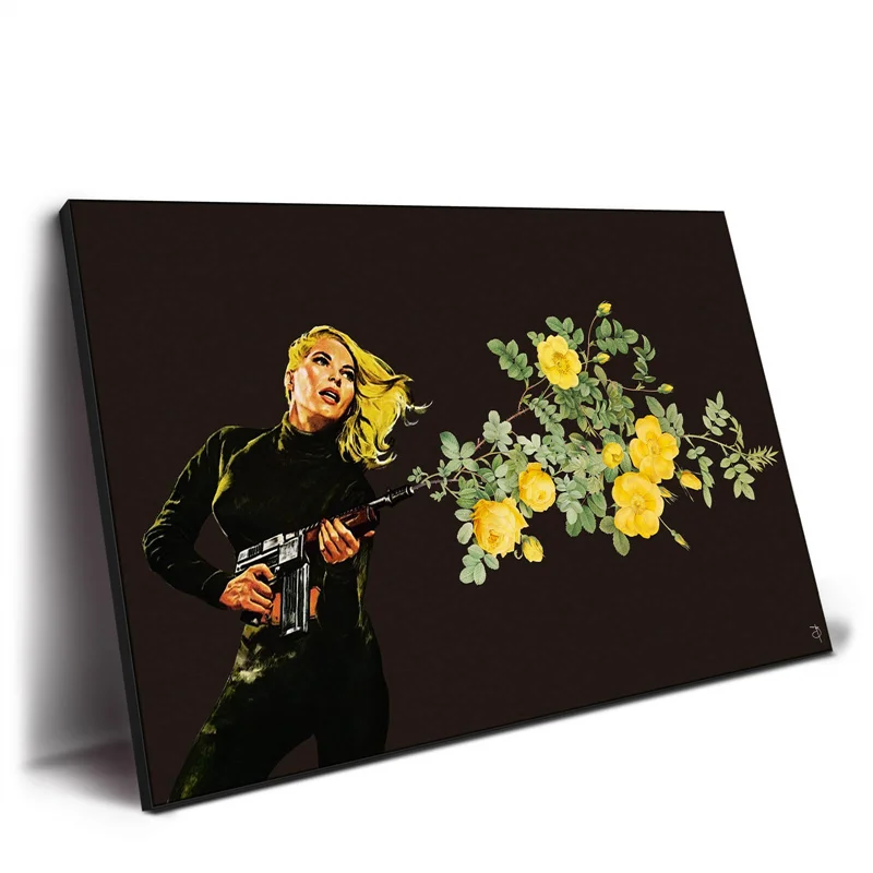 Картина на холсте с цветочным пистолетом, настенный художественный плакат, принты с рамкой, винтажное женское мужское абстрактное искусство для домашнего декора гостиной Изображение 0