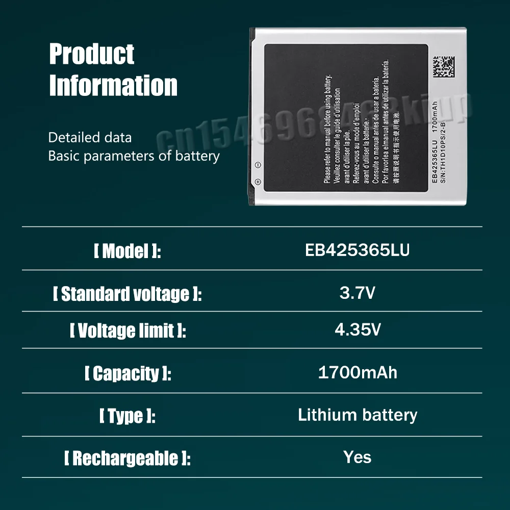 1700 мАч EB425365LU Перезаряжаемый Аккумулятор Для Samsung Galaxy Core GT-I8262D GT-I8268 SCH-i829 Сменный Литиевый Аккумулятор Изображение 5