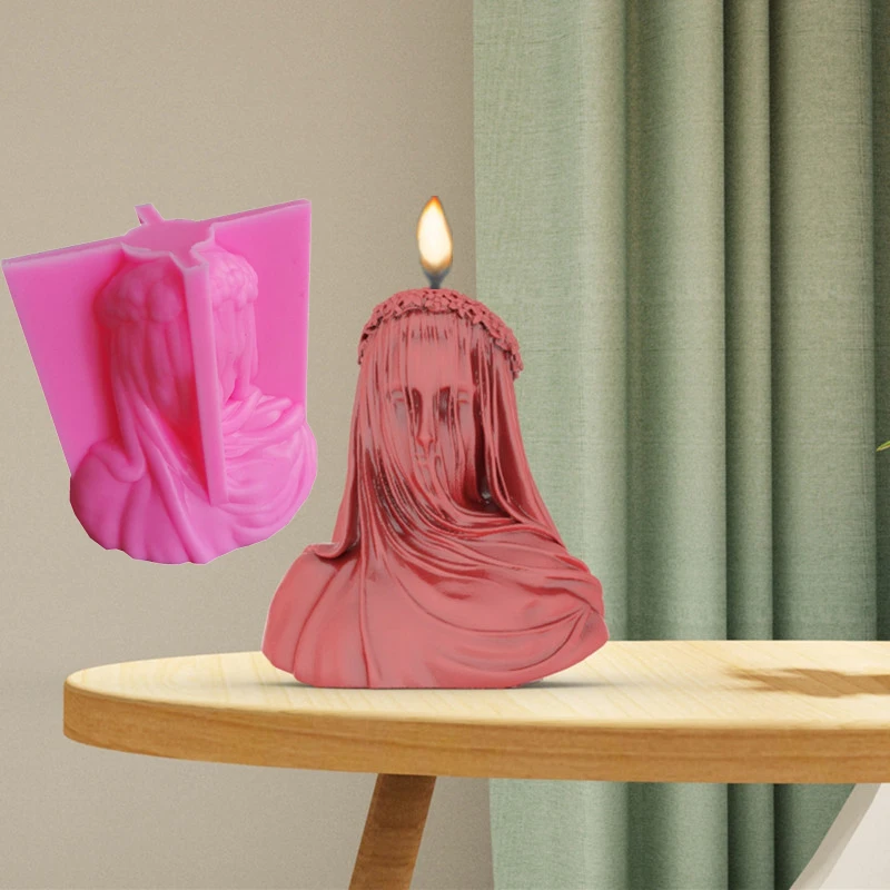 Новая завуалированная Леди свеча плесень фата девушка свечи силиконовые формы DIY бюст скульптура Марии изготовления свечей мыло прессформы смолы формы из гипса Изображение 0