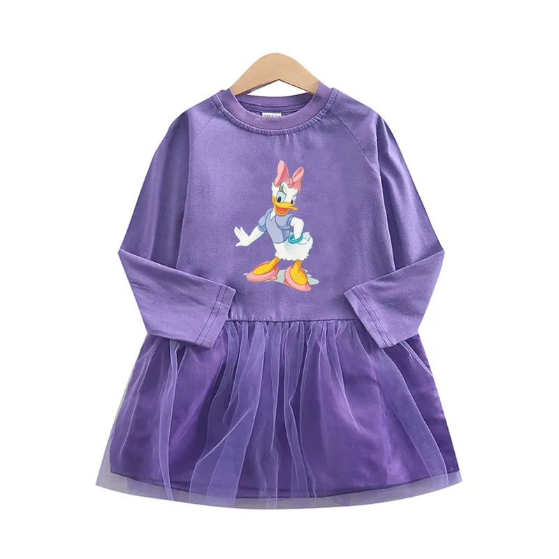 Осенние детские платья для девочек с рисунком принцессы с длинными рукавами и принтом Дейзи Дак Для маленьких Детей Короткий Костюм Vestidos Изображение 1