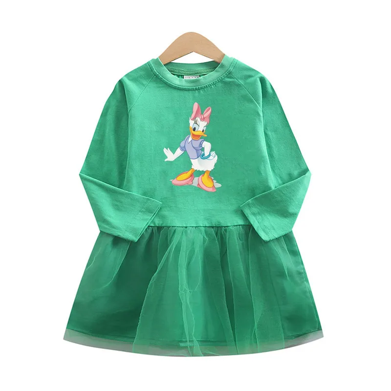 Осенние детские платья для девочек с рисунком принцессы с длинными рукавами и принтом Дейзи Дак Для маленьких Детей Короткий Костюм Vestidos Изображение 2
