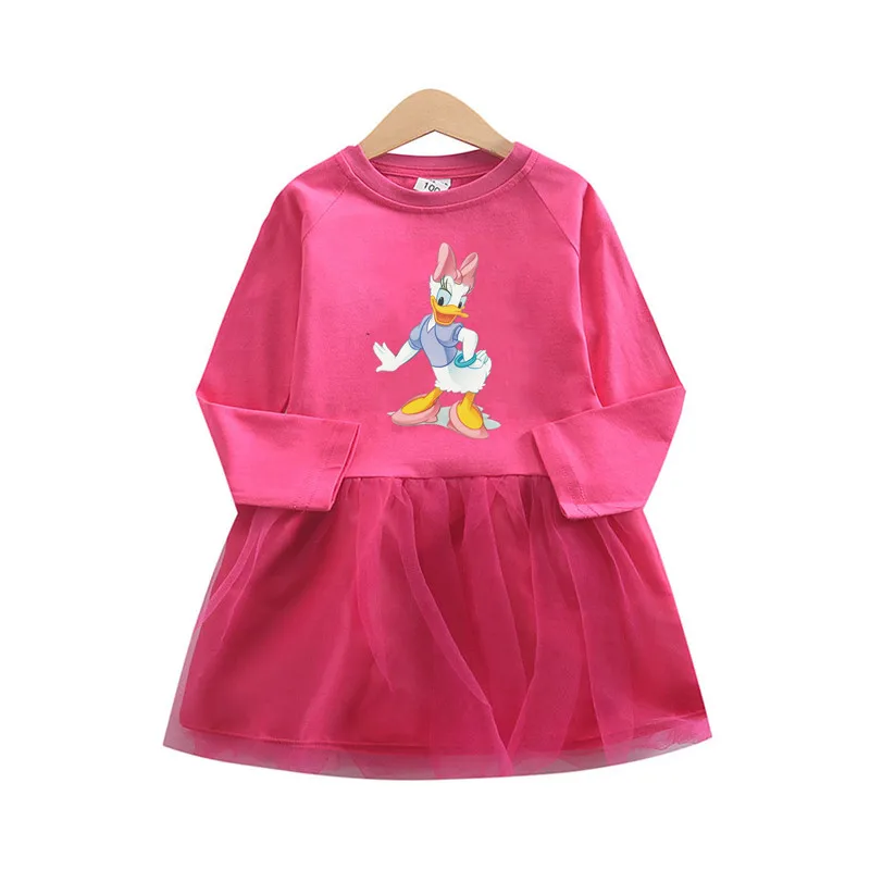 Осенние детские платья для девочек с рисунком принцессы с длинными рукавами и принтом Дейзи Дак Для маленьких Детей Короткий Костюм Vestidos Изображение 3