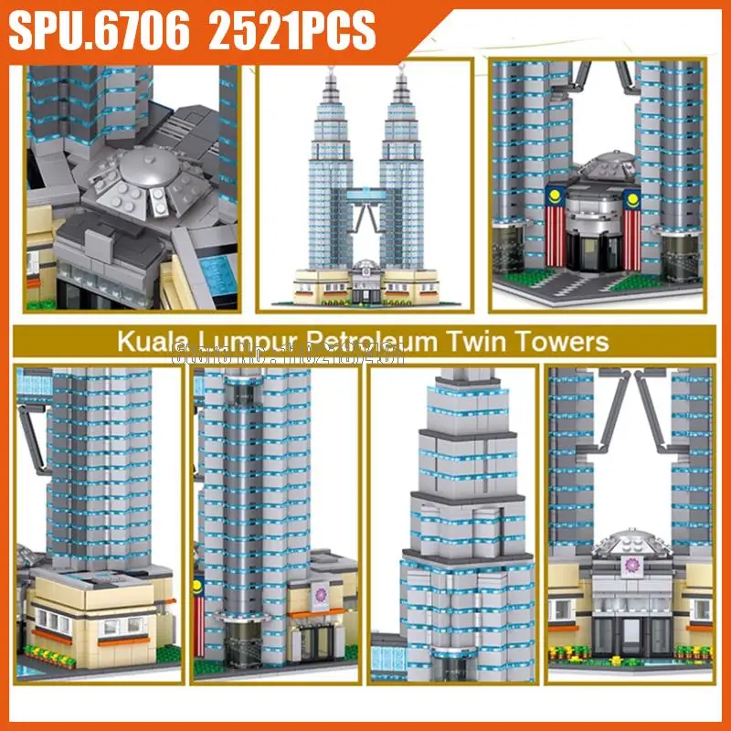 Ql0965 2521pcs Всемирно Известная архитектура, Нефтяная башня-близнец, Строительные блоки, игрушка Изображение 4