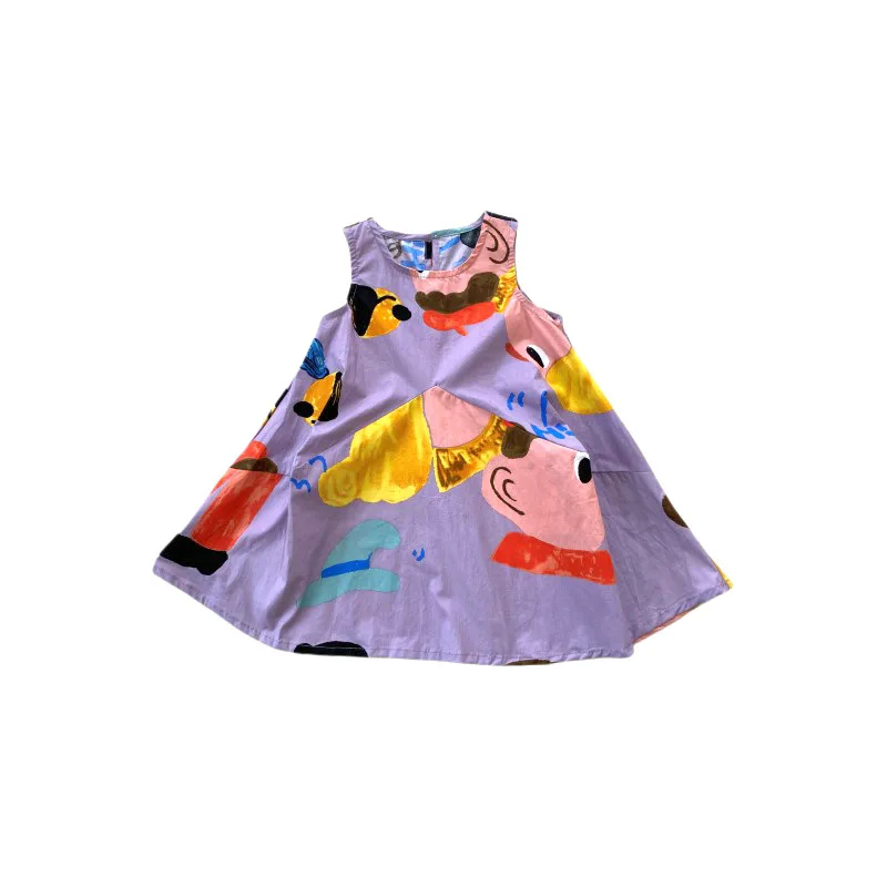 Летнее платье с мультяшным принтом для маленьких девочек, детское хлопковое дышащее платье на подтяжках, одежда для сестер Изображение 5