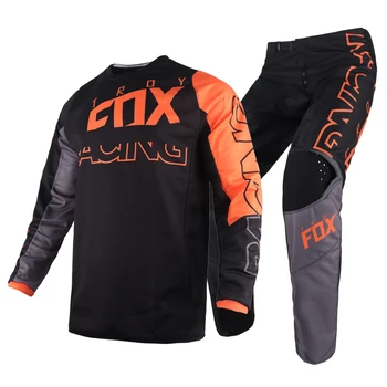 2022 Troy Fox 180 Skew Gear Set MX Dirt Bike Трикотажные Брюки, комплекты для бездорожья Street Moto Offroad Cycling, Черно-оранжевый костюм Мужской