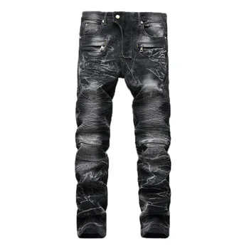 Винтажный уличный стиль, обтягивающие джинсы с рваными дырками, мужские винтажные однотонные джинсовые брюки, мужские повседневные мотоциклетные джинсовые брюки-карандаш, одежда