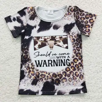 Новое поступление, Бутик летней модной одежды RTS Kids, Топы с принтом Коровы в западном стиле для девочек, Детские леопардовые футболки