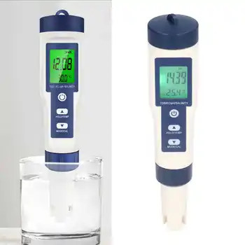 Цифровой измеритель качества воды 5в1 PH Соленость Температура TDS EC Водонепроницаемый измеритель качества воды с подсветкой