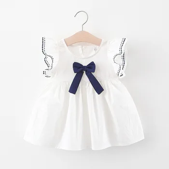 Летние Детские платья с короткими рукавами для новорожденных девочек, платье с развевающимися рукавами, Корейская хлопчатобумажная одежда для младенцев