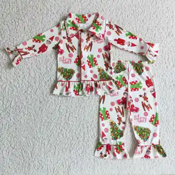 Горячая распродажа Оптовой Детской Рождественской Одежды, Пижамы для Малышей, Комплекты Одежды для сна для маленьких Девочек