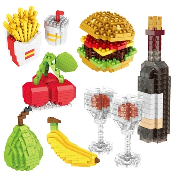 Мини-еда, фрукты быстрого приготовления, 3D-модель, Строительные блоки, СДЕЛАЙ САМ, Бургер с вином, Картофель Фри, Хот-дог, торт-головоломка, игрушка для сборки, подарок для мальчика и девочки