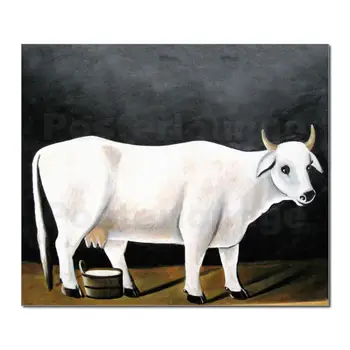 Белая корова на черном фоне работы Анри Руссо Холст художественная Живопись Высококачественная Ручная роспись