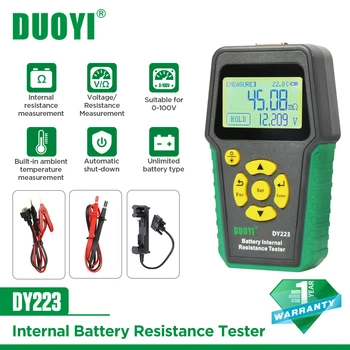 Тестер внутреннего сопротивления батареи DUOYI DY223, 4-проводный тест Кельвина, инструменты для свинцово-кислотных, литиевых, никель-кадмиевых и щелочных аккумуляторов