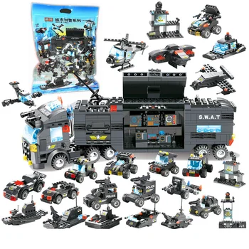 Совместим с Lego City Police Station SWAT Command Vehicle Грузовик, креативные строительные блоки, развивающие игрушки для детей