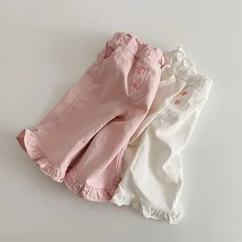 Штаны для девочек 2023 г. Новое весеннее платье для маленьких девочек, винтажные повседневные кружевные широкие брюки, детские штаны