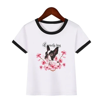 Футболка с милым цветочным принтом собаки для девочек, летняя детская одежда, футболка для малышей, студенческие повседневные футболки, футболка для любителя собак на заказ