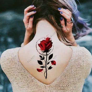 Водонепроницаемая Временная татуировка Наклейка Черный Красный Круг Цветок Розы Рука Грудь Спина Нога Флэш Тату Поддельная Татуировка для женщины Мужчины