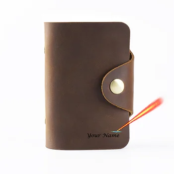 Персонализированный держатель для карт ручной работы из натуральной кожи, подарок для мужчин, мужской кошелек для кредитных карт с застежкой, функциональный кошелек для карт