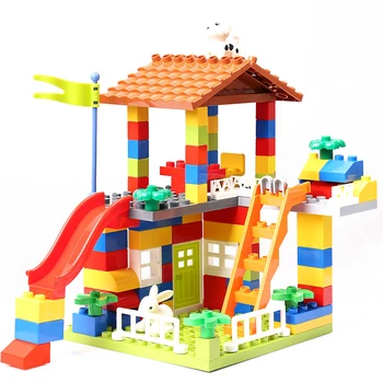 Игрушки 89 шт., Строительные блоки-горки большого размера, Блоки для крыши из крупных частиц, Совместимые Двухслойные Кирпичные игрушки для городского дома для детей