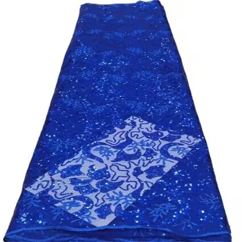 Синий Новейший Французский тюль Африканская кружевная ткань с пайетками Вышивка 5 ярдов Высококачественный Женский свадебный материал Нигерийская кружевная ткань