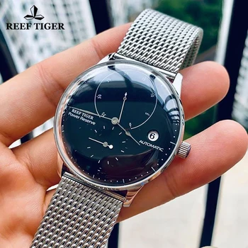 Reef Tiger/RT Лидирующий бренд, роскошные мужские часы, модный Дизайн с запасом хода, водонепроницаемые механические часы с датой, автоматические
