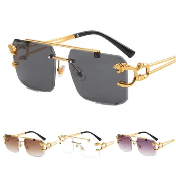 Прямоугольные солнцезащитные очки для мужчин и женщин без оправы с квадратным оттенком, Бескаркасные винтажные квадратные очки