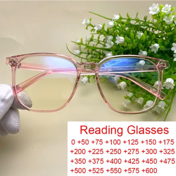 Оптический бренд Очки для чтения при дальнозоркости Для женщин Розовые Негабаритные Квадратные Роскошные очки Модные Очки с синим светом + 1 2 6