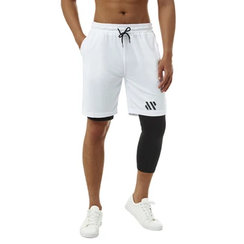 Мужские шорты для бега в тренажерном зале С эластичной талией, облегающие брюки для бега трусцой, асимметричной длины Мужские шорты для тренировок