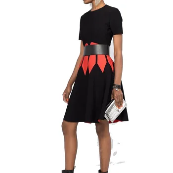 Новое женское платье из джерси с цветными блоками, элегантные платья трапециевидной формы с круглым вырезом и коротким рукавом 41810