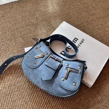 Дизайнерские сумки известного бренда для женщин 2023, роскошная копия bolso, модная ретро-сумка, женская джинсовая синяя сумка для подмышек, хозяйственная сумка