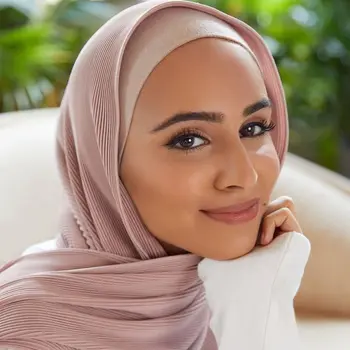 Плиссированный шифоновый шарф с завитками Мусульманские Хиджабы Женские шали большого размера Высококачественные мусульманские повязки на голову Тюрбаны Исламский Платок