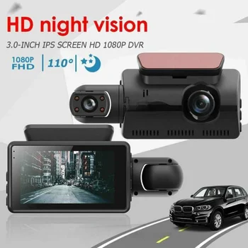2-Объективный Автомобильный Видеомагнитофон HD1080P Dash Cam Car Black Box 3,0-дюймовый IPS-Рекордер Камеры Ночного Видения G-sensor Loop Recording Dvr