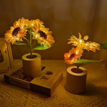 Светодиодные цветочные ночники DIY Роза, Лилия, Подсолнух, настольная лампа для дома, Прикроватная тумбочка для спальни, Свадебное украшение, Подарок на День рождения для девушки, женщины