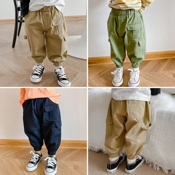 Детские комбинезоны, весенне-осенний стиль для мальчиков, детские брюки, модные детские леггинсы, повседневные брюки из чистого хлопка