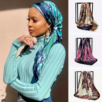 Роскошный бренд 90*90 см хиджаб, Шелковый Большой Шарф, Женская Мода, Пояс, Атласный Квадратный Женский Дизайн, Носовой Платок, Бандана, платки