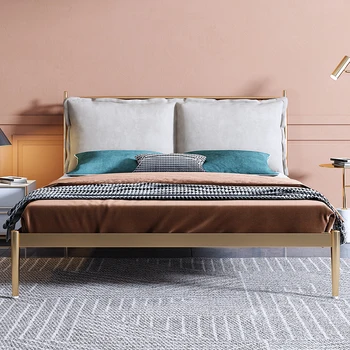 Роскошная кровать из кованого железа из нержавеющей стали, современная простая двуспальная кровать red Nordic online celebrity ins wind princess мягкая кровать