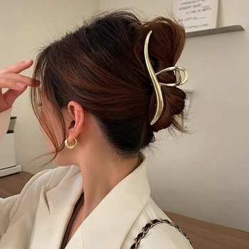 Элегантная женская заколка для волос из сплава, однотонная Простая дизайнерская заколка для волос в корейском стиле для девочек, металлическая заколка-коготь, Модные аксессуары для волос