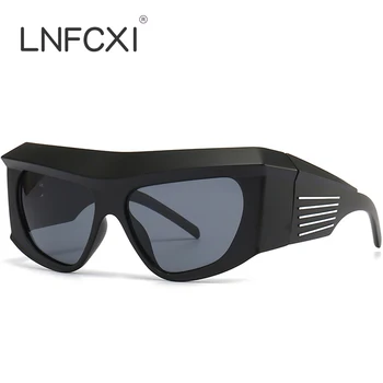 LNFCXI Уникальные солнцезащитные очки One Piece для женщин, новый модный бренд, дизайн в стиле хип-хоп, Солнцезащитные очки для мужчин, Квадратные оттенки, плоские