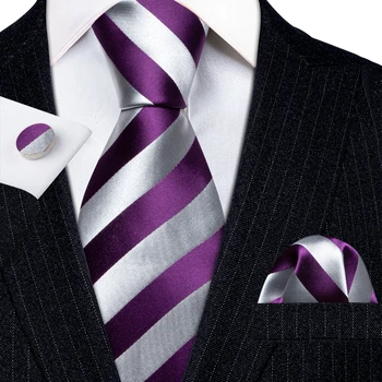 Дизайнерские галстуки для мужчин, фиолетовый, серебристый, полосатый, Красный, синий, Зеленый, Золотой, Карманный Квадратный набор запонок, Свадебный Barry · Wang 6249