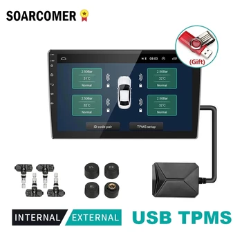 Android TPMS USB Система контроля давления в шинах, Внутренний внешний датчик запасного колеса Для автомобильного радиоприемника, DVD-плеера, Сигнализация температуры